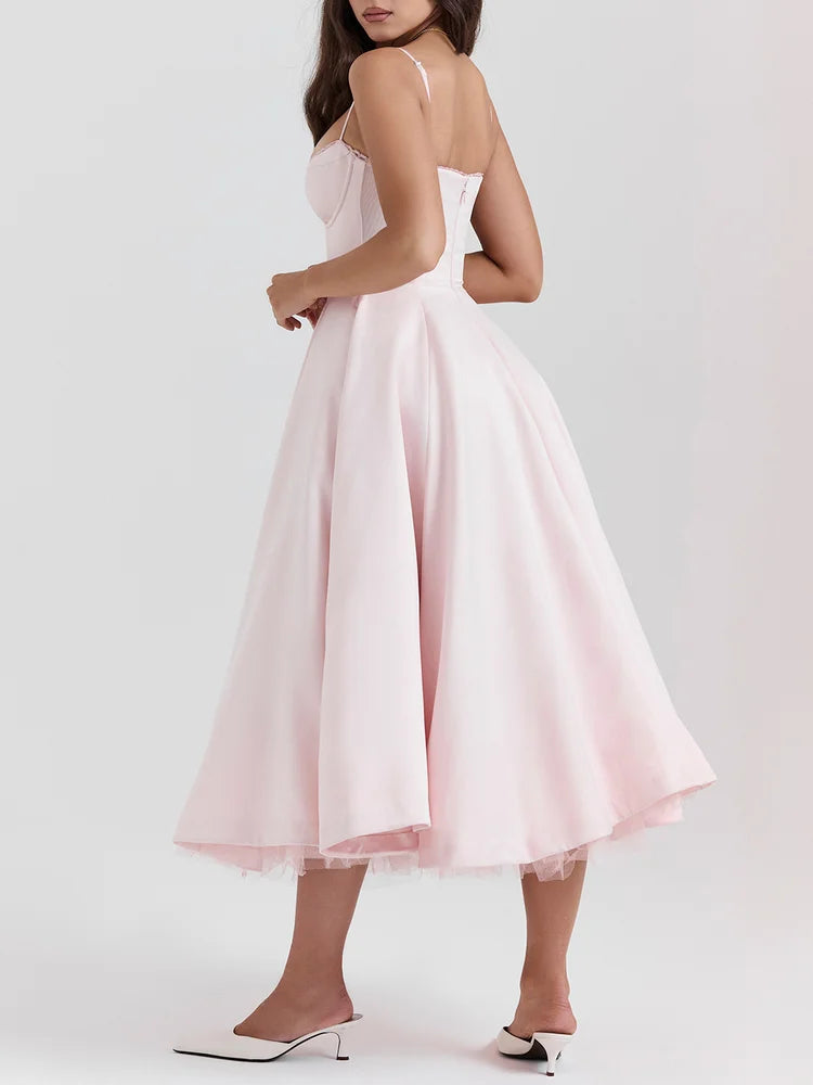 Sweetheart Neckline Cinched Waist A Line Midi Dress