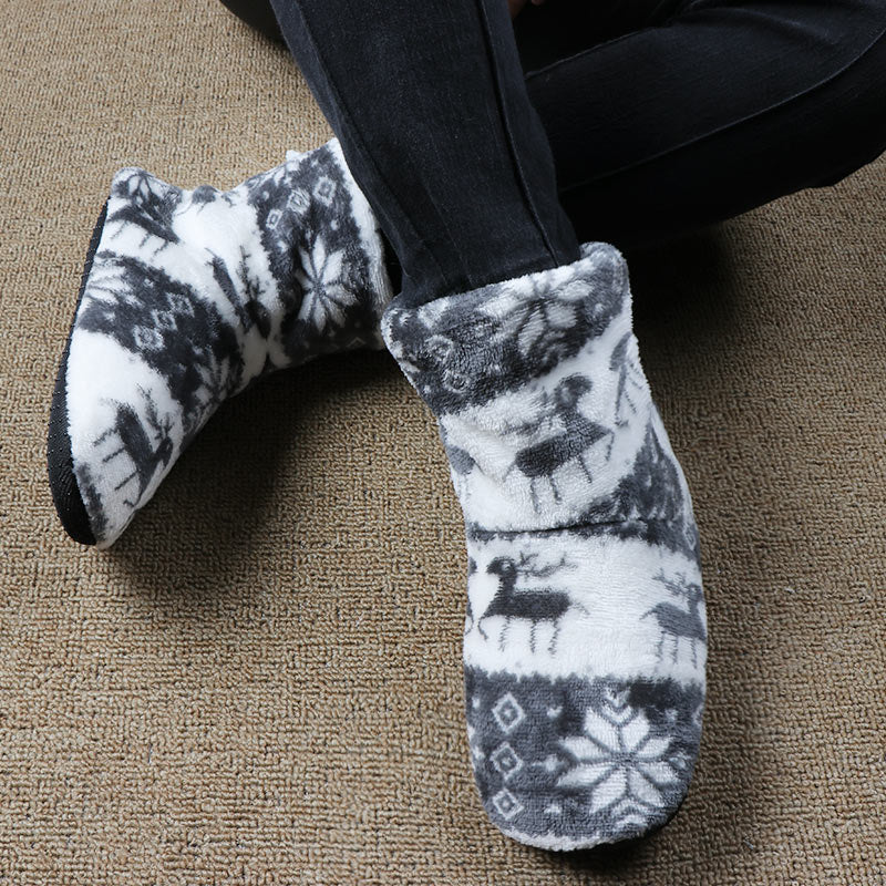 Christmas Elk Printed Plush Slippers