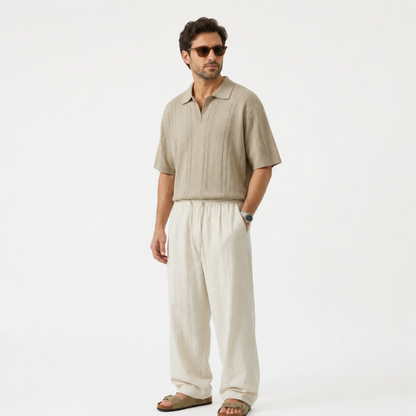 Lightweight Wide Fit Trousers With Adjustable Drawstring For Men