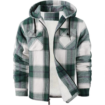 Sherpa Lined Plaid Flannel Zip Up Hoodie Jacket