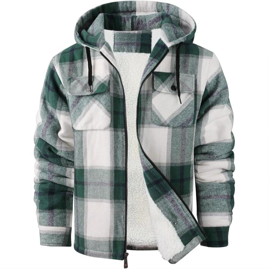 Plaid Flannel Jacket With Sherpa Lining And Winter Zip Up Hoodie Coat