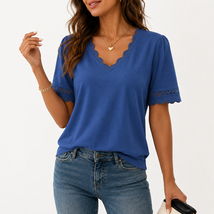 Short Sleeve Eyelet Embroidered Top For Women