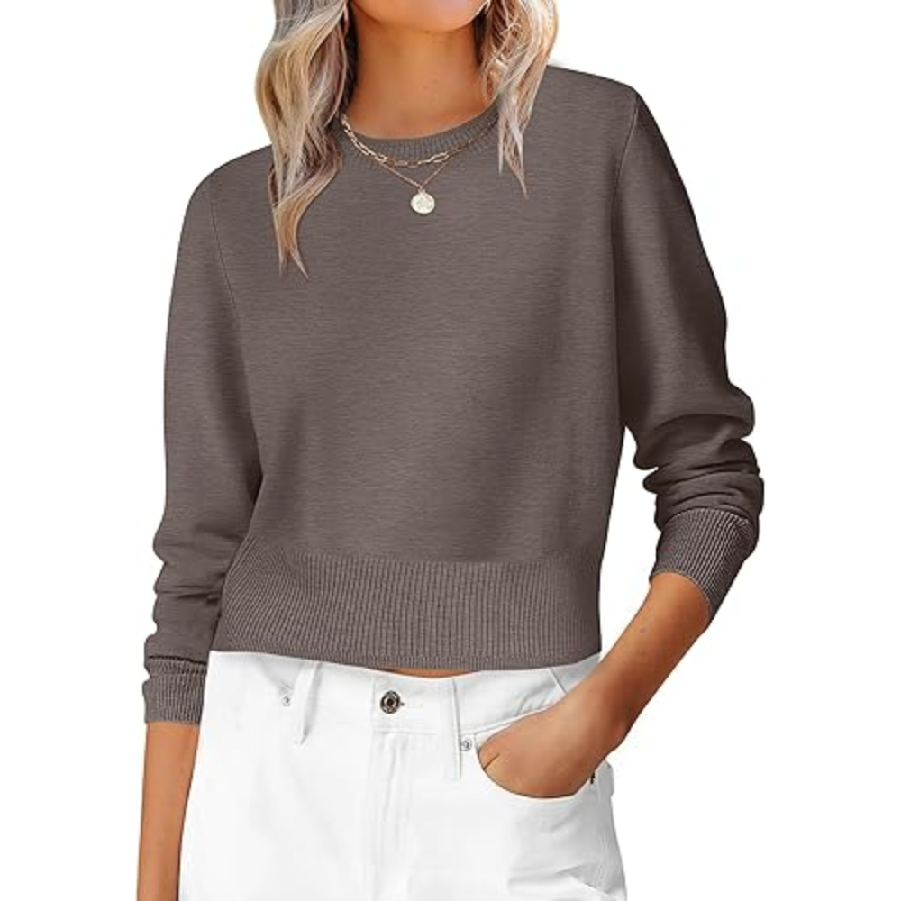Cropped Long Sleeve Casual Lightweight Knit Sweater
