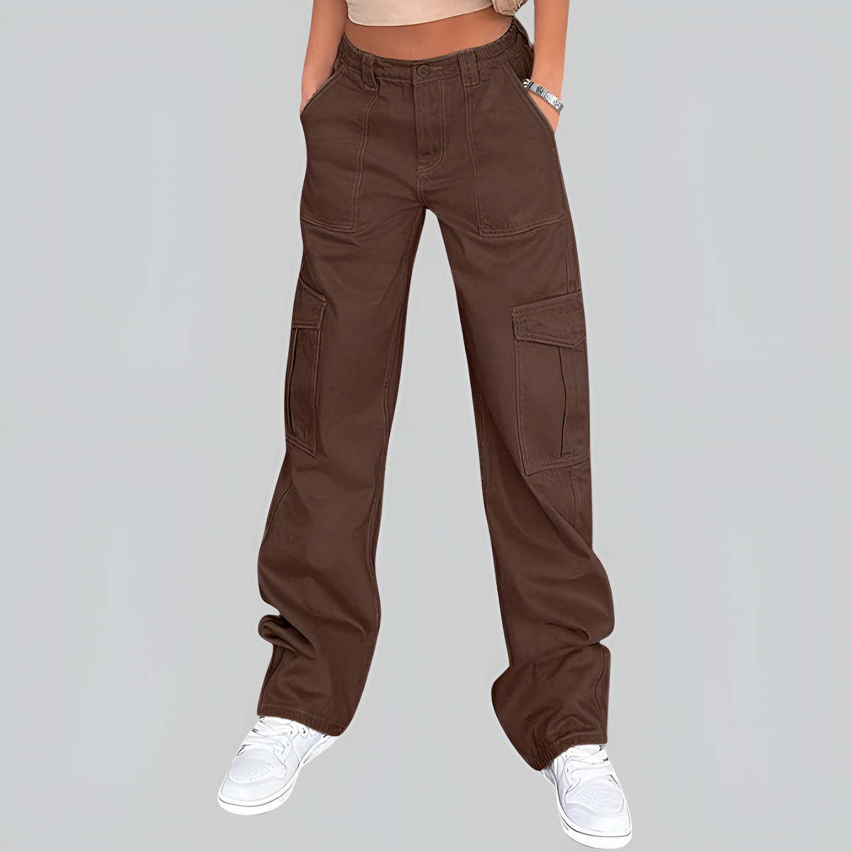 High Rise Casual Baggy And Stretchy Wide Fit Cargo Pants For Women
