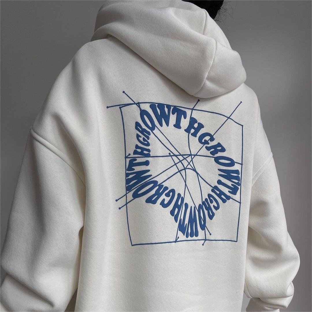 Growth Text Printed Casual Long Sleeve Hoodie