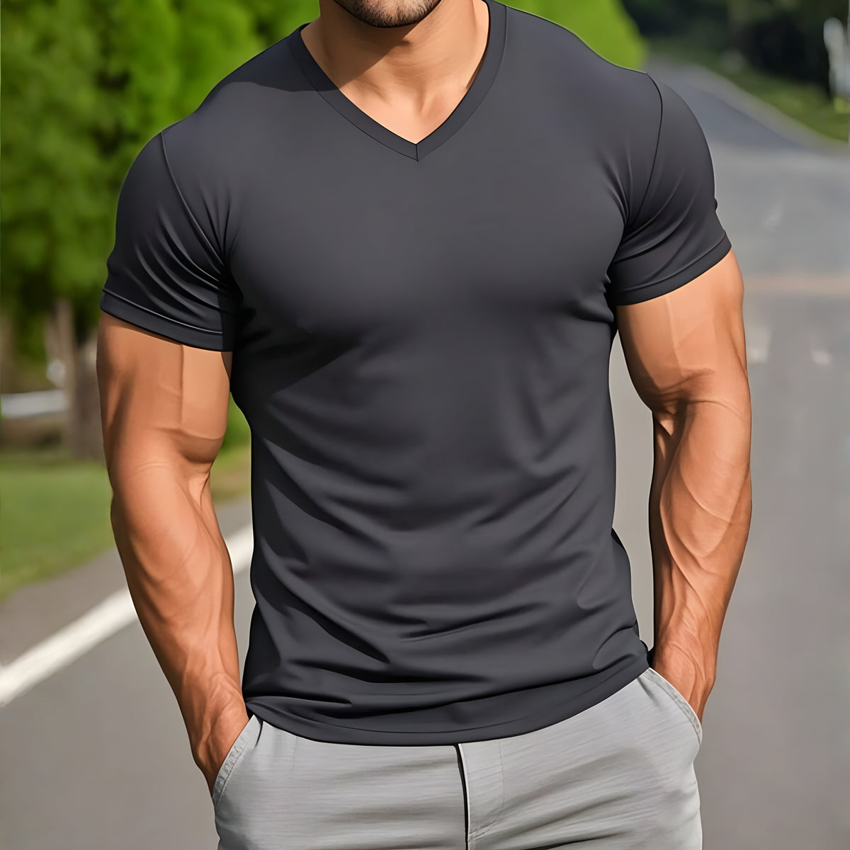 Solid Color Loose Short Sleeve T Shirt For Men