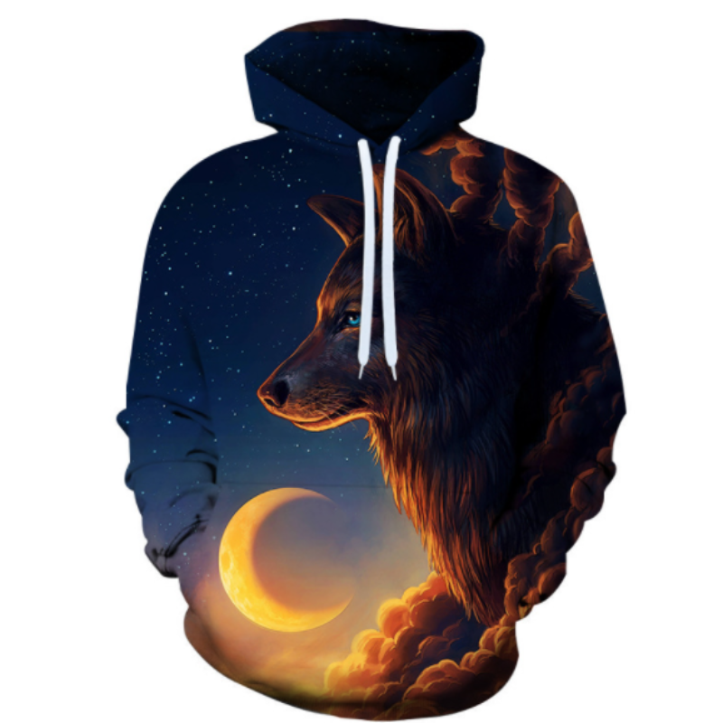 Sweat à capuche imprimé 3D Wolf Fire And Ice