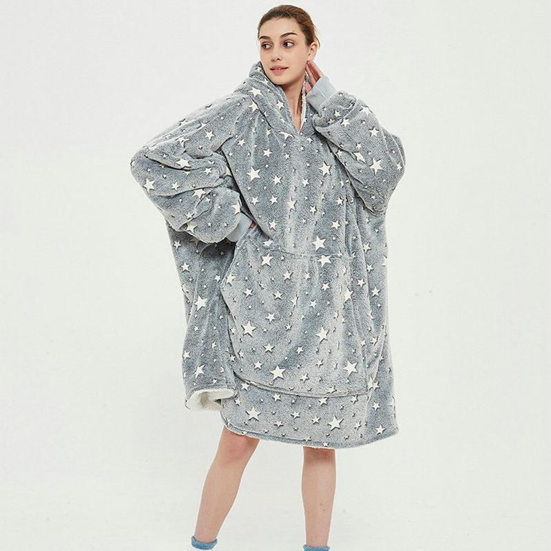 Cozy Oversized Printed Fleece Blanket Hoodie