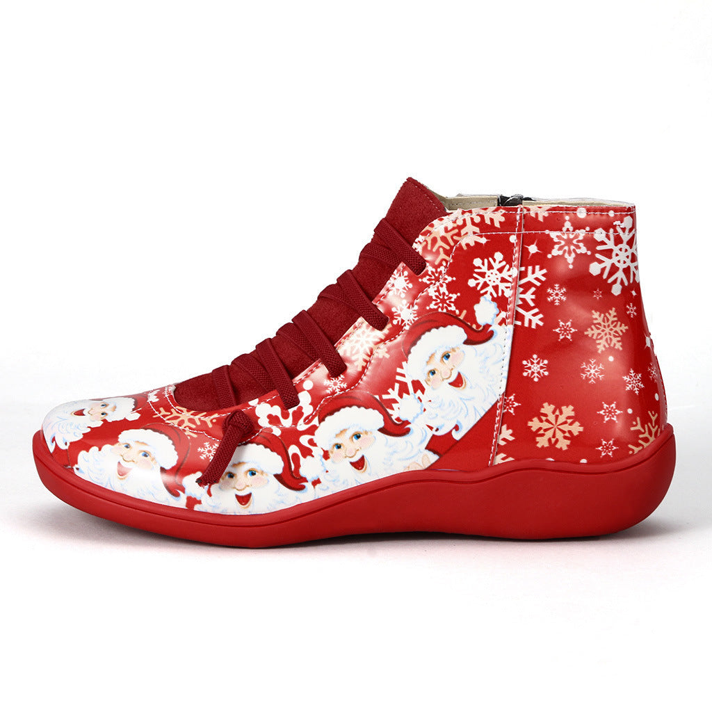 Christmas Santa Claus Snowflake Printed Flat Shoes