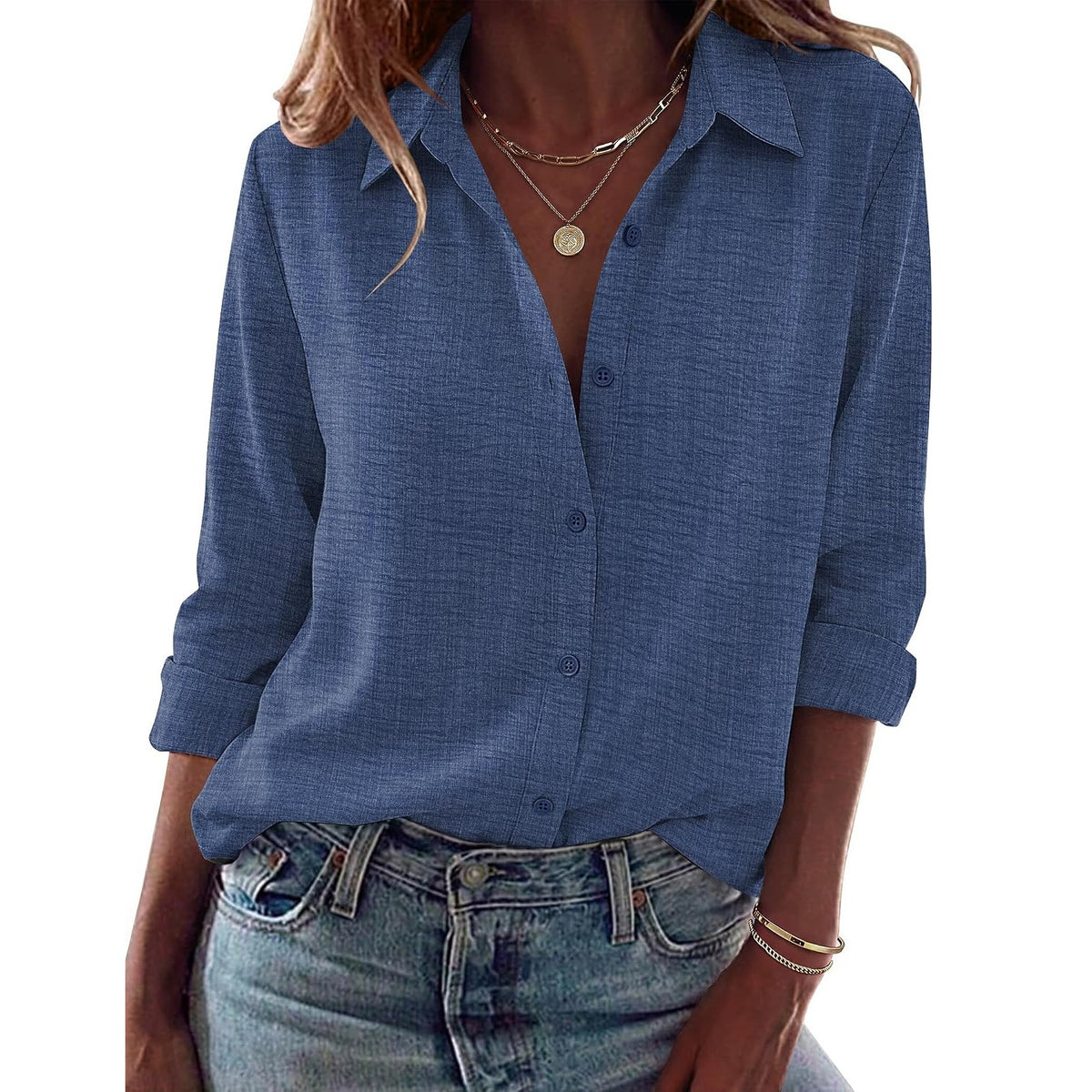 Casual Long Sleeve Button Down Shirt For Women