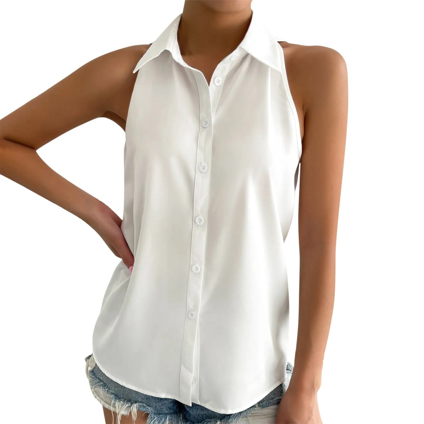 Summer Elegant Button Up Sleeveless Top