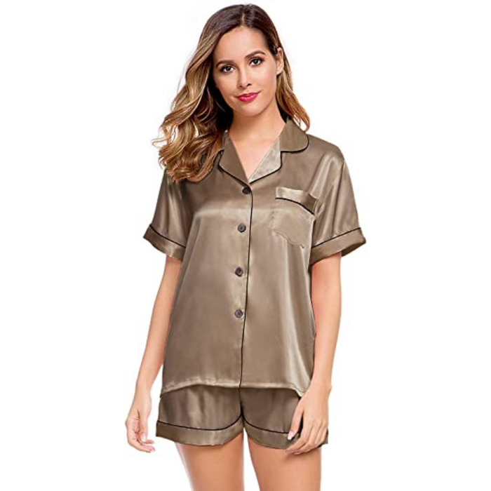 Women s Silken Short Sleeve Pajama Ensemble.