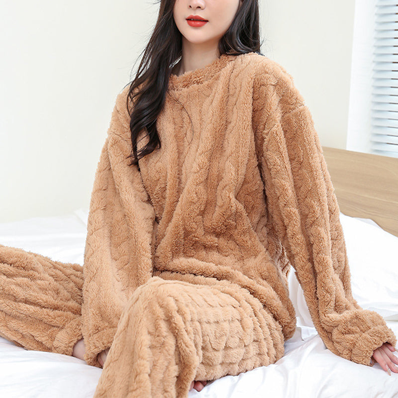 Casual Thickened Coral Velvet Long Sleeve Pullover Pajamas Set