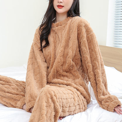 Lässiges, langärmliges Pullover-Pyjama-Set aus verdicktem Korallensamt