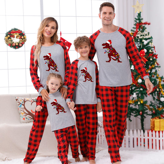 Weihnachts-Dinosaurier-bedrucktes passendes Familien-Pyjama-Set