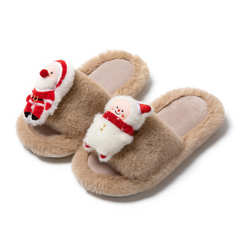 Christmas Santa Claus Printed Fluffy Slippers