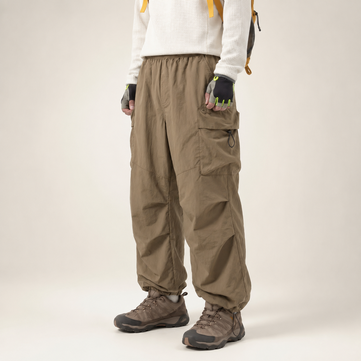 Lightweight Baggy Cargo Parachute Pants With Elastic Waist