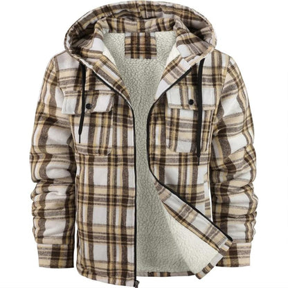 Plaid Flannel Jacket With Sherpa Lining And Winter Zip Up Hoodie Coat