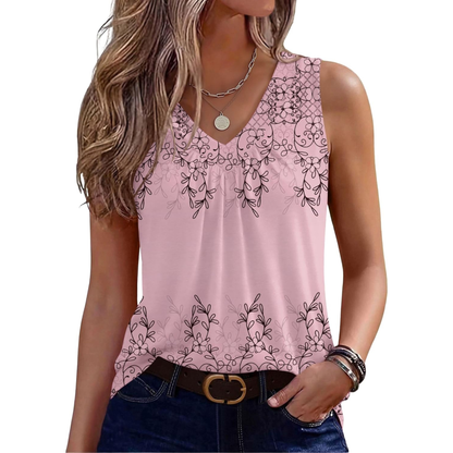 Womens Tank Tops Summer Sleeveless Loose Fit Tops V Neck Pleated Shirts Basic Tees Dressy Casual Trendy Clothes