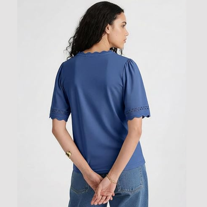 Short Sleeve Eyelet Embroidered Top For Women