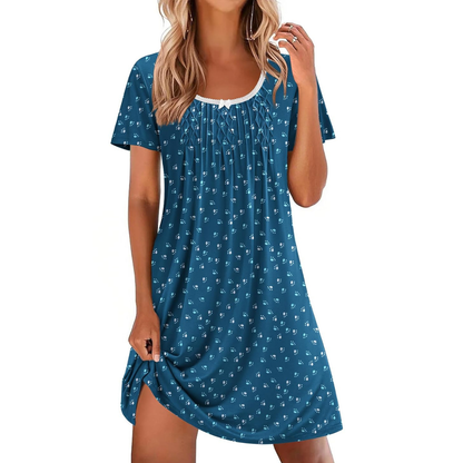 Casual Lace Trim Short Sleeve Nightgown For Women