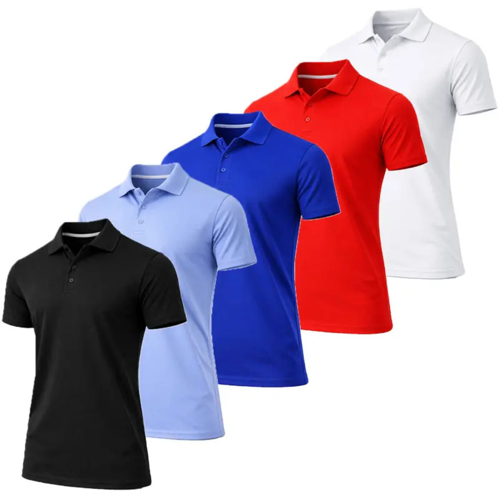 Mens Pack of 5 Dry Fit Short Sleeve Polo Shirts