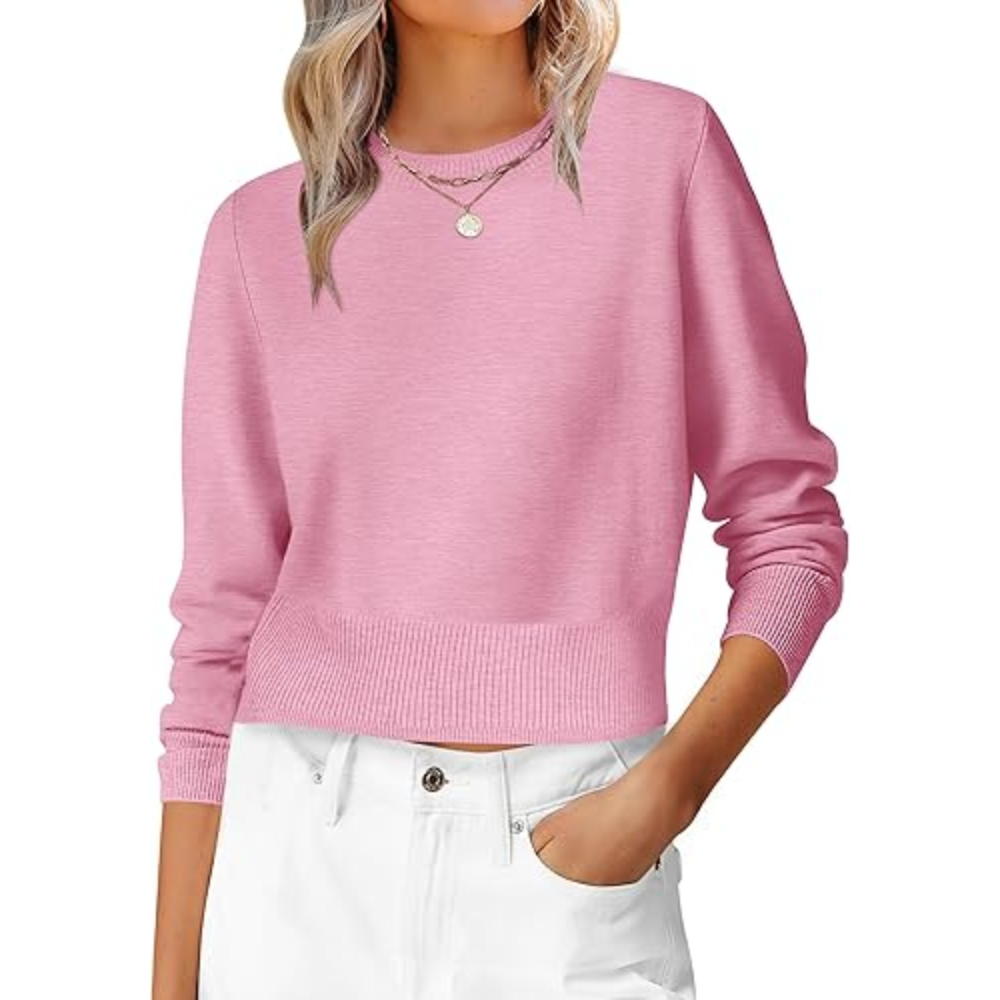 Cropped Long Sleeve Casual Lightweight Knit Sweater