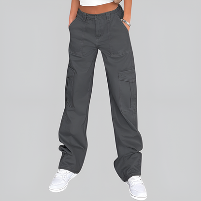 High Rise Casual Baggy And Stretchy Wide Fit Cargo Pants For Women