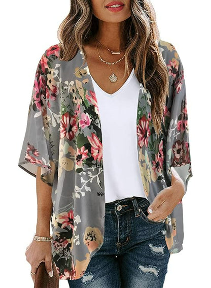 Floral Sheer Kimono Cardigan With Sheer Lightweight Fabric