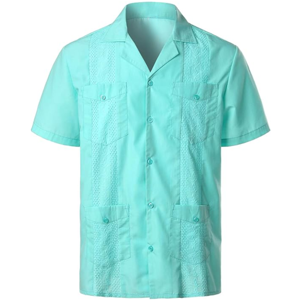 Short Sleeve Cuban Guayabera Button Down Shirt For Men