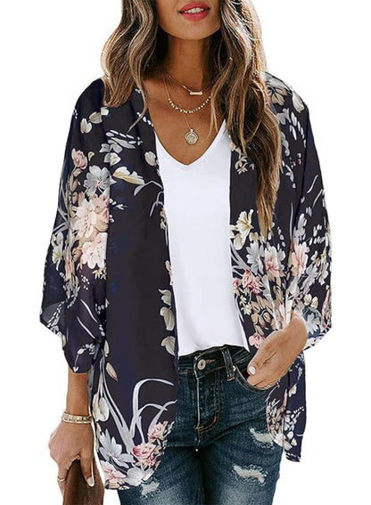 Floral Sheer Kimono Cardigan With Sheer Lightweight Fabric