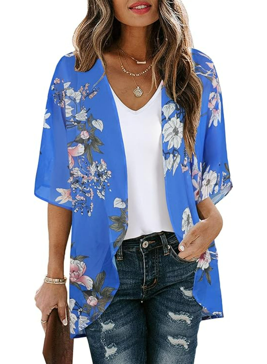 Floral Sheer Kimono Cardigan With Sheer Lightweight Fabric