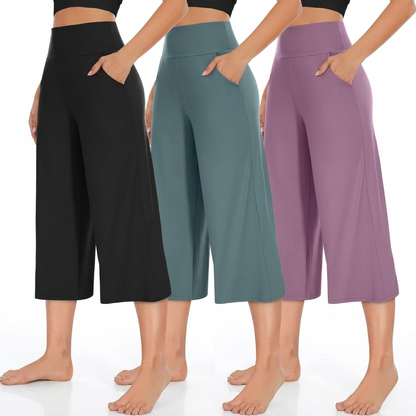 Pack Of 3 Wide Fit High Rise Pants With Pockets For Women