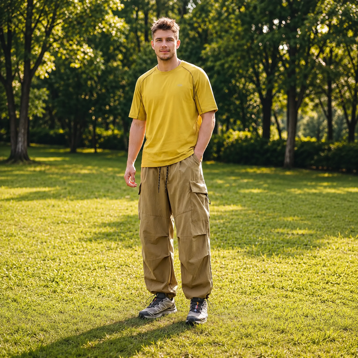 Lightweight Baggy Cargo Parachute Pants With Elastic Waist