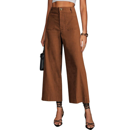 Casual Wide Cropped Stretchy Straight Pants For Women