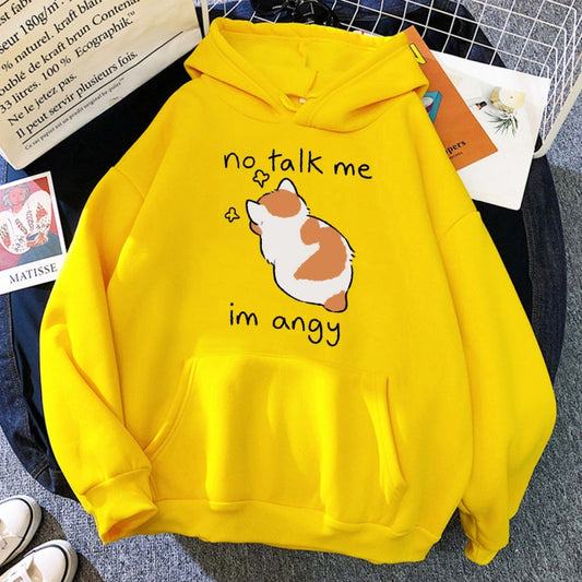 Kapuzenpullover mit Aufdruck „No Talk Me Im Angry Cat“.