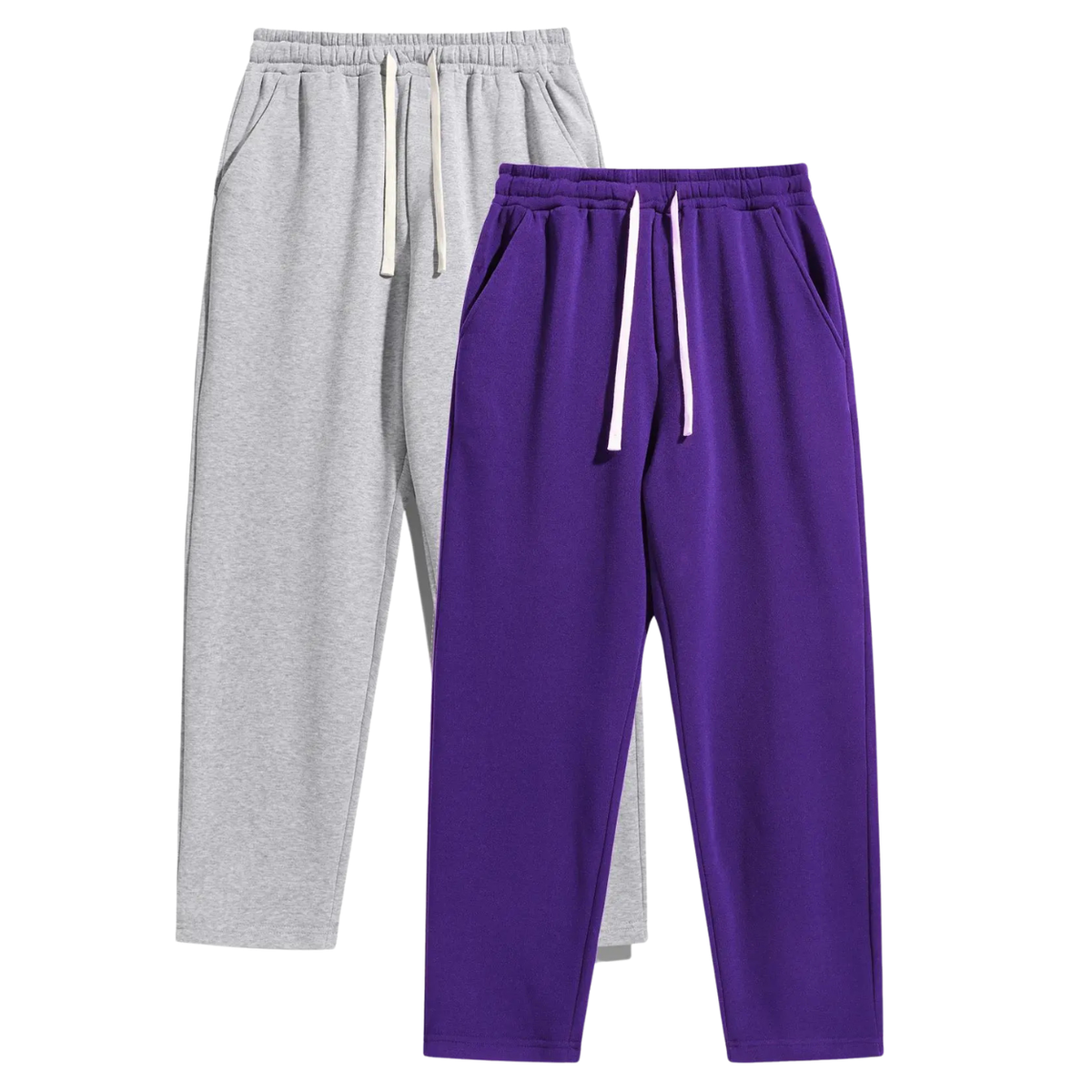 Set Of 2 Regular Fit Solid Colored Athleisure Sweatpants With Drawstrings
