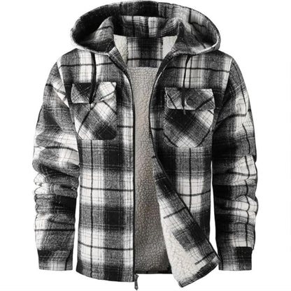 Sherpa Lined Plaid Flannel Zip Up Hoodie Jacket