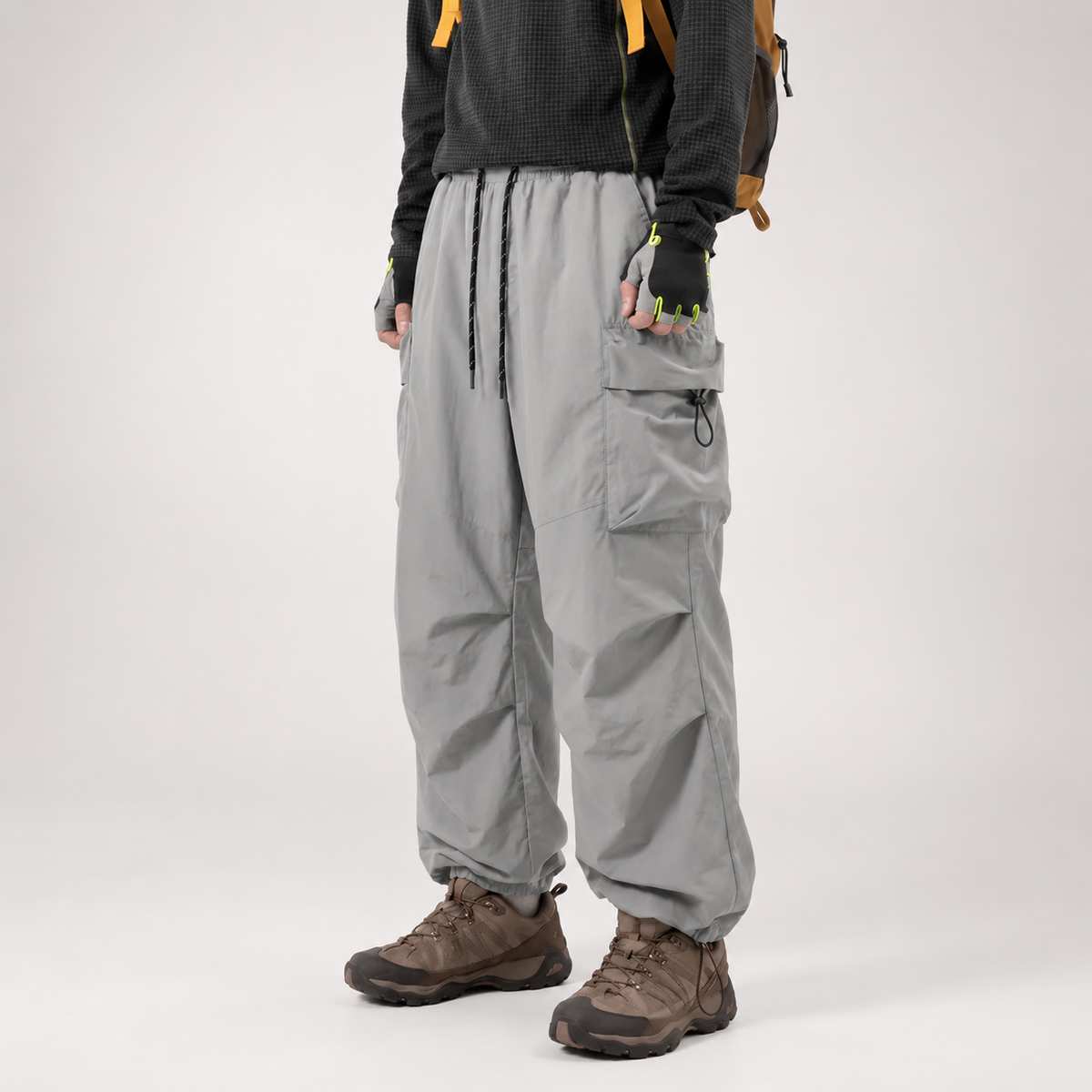 Lightweight Baggy Cargo Parachute Pants With Elastic Waist