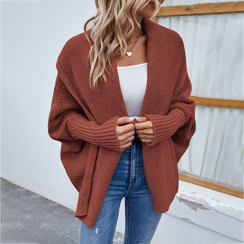 Fashionable Bat Sleeve Knitted Loose Cardigan Sweater