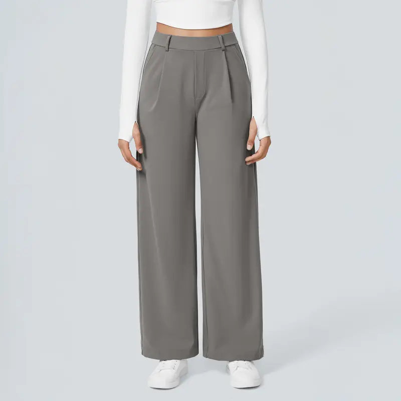 High Waisted Straight Pants With Side Pocket For Women