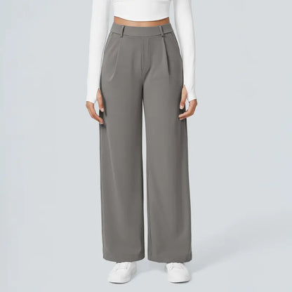 High Waisted Straight Pants With Side Pocket For Women