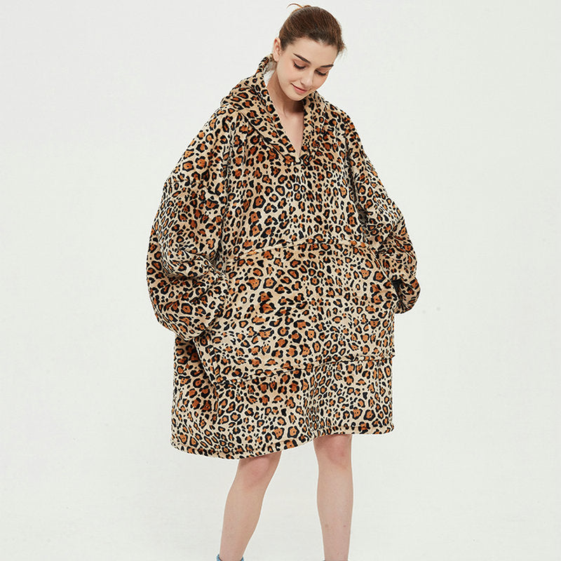 Cozy Oversized Printed Fleece Blanket Hoodie