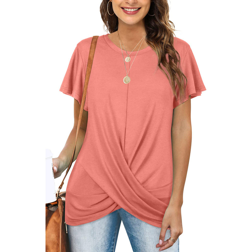 Cross Flounce Short Sleeves Blouse