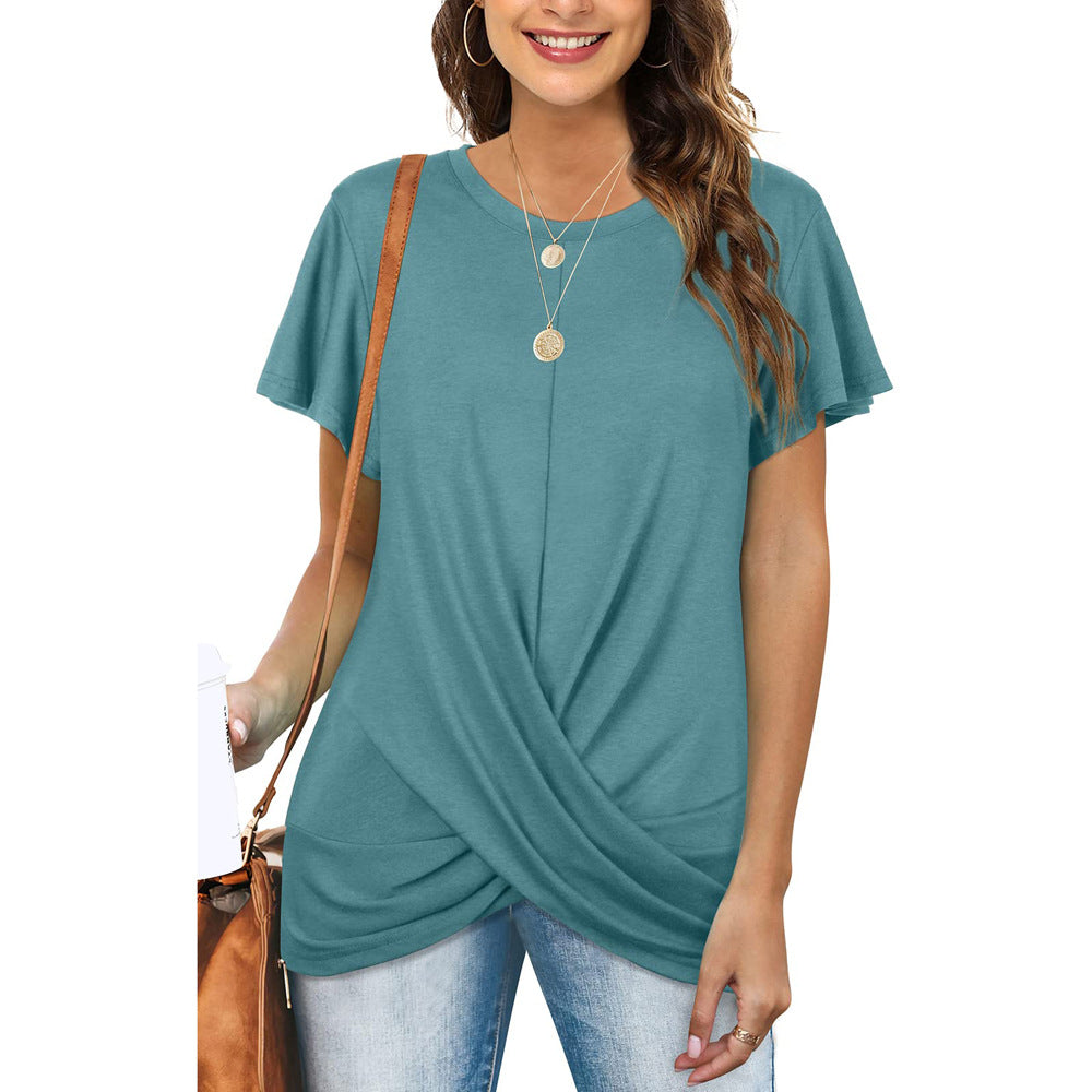 Cross Flounce Short Sleeves Blouse