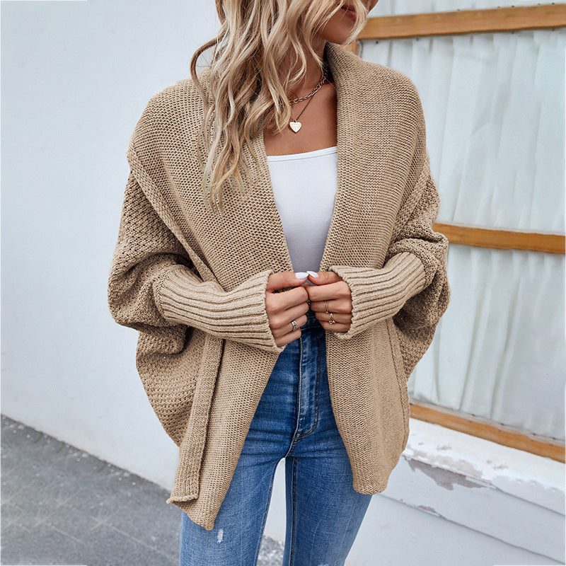 Fashionable Bat Sleeve Knitted Loose Cardigan Sweater