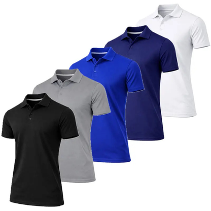 Mens Pack of 5 Dry Fit Short Sleeve Polo Shirts