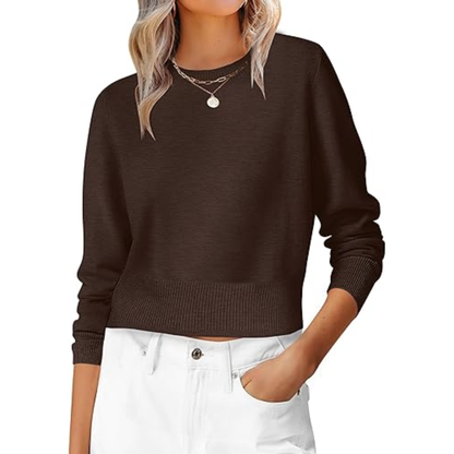Cropped Long Sleeve Casual Lightweight Knit Sweater