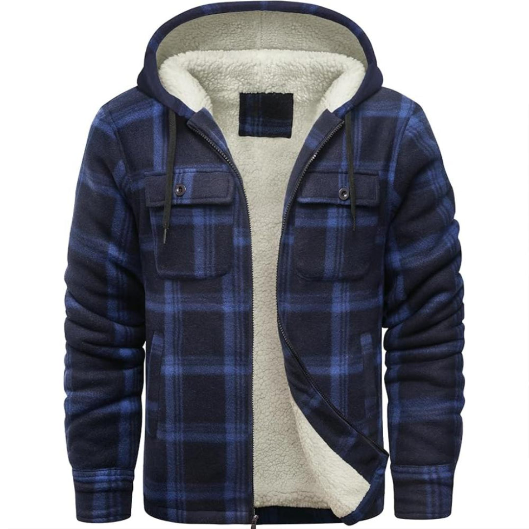Plaid Flannel Jacket With Sherpa Lining And Winter Zip Up Hoodie Coat