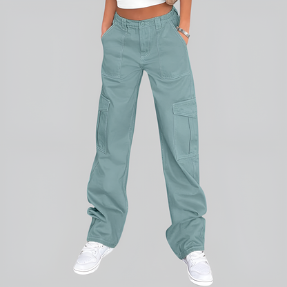 High Rise Casual Baggy And Stretchy Wide Fit Cargo Pants For Women
